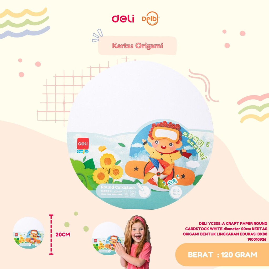

DELI YC308-A,DELI YC308-C & DELI YC308-B CRAFT PAPER ROUND CARDSTOCK WHITE diameter 20cm KERTAS ORIGAMI BENTUK LINGKARAN EDUKASI