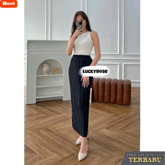 rok wanita kekinian Rok Lidi Plisket Lurus Premium Rok Span Tebal Plisket Skirt Rok Wanita Panjang P