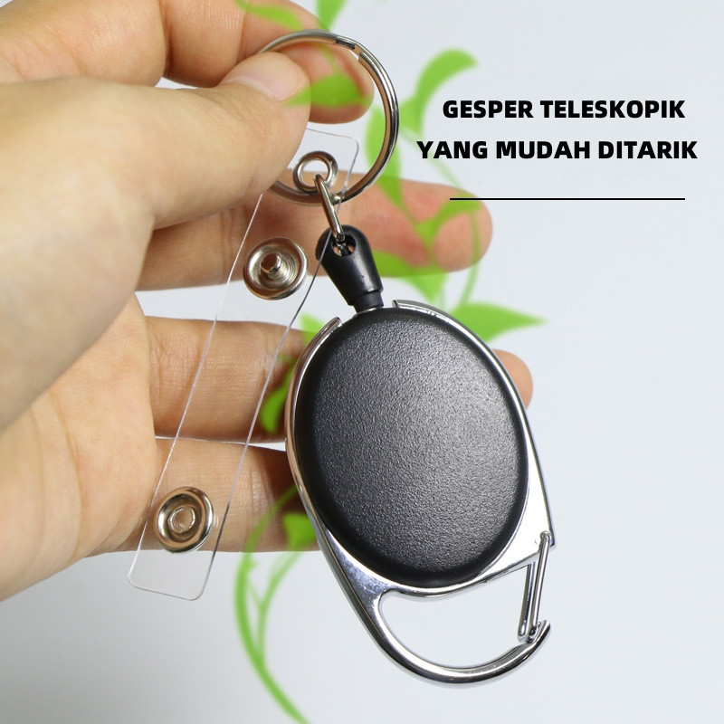 

Gesper mudah ditarik putih berbentuk telur oval Klip belakang gesper teleskopik hitam mudah ditarik gesper ID antihilang