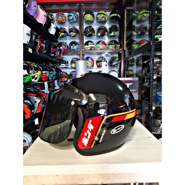 HELM BOGO RETRO DEWASA HONDA GANK BONUS KACA