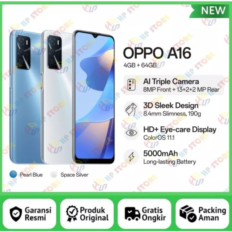 Oppo A18 4/128GB Oppo A16 Ram 4GB+64GB  Garansi Resmi