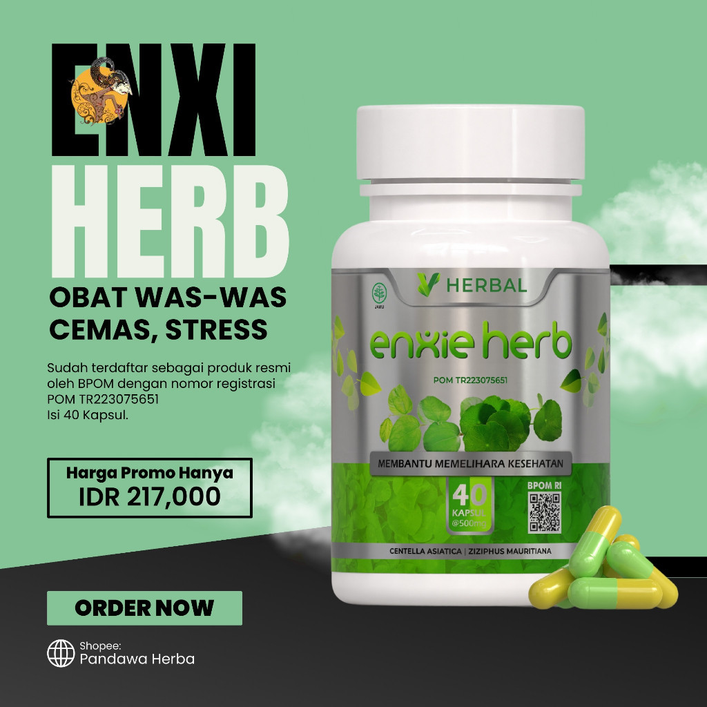 

ENXIE HERB ORIGINAL - HERBAL OBAT STRES, DEPRESI, CEMAS / ANXIETY, GELISAH, GANGGUAN TIDUR / INSOMNIA. COD-INSTAN-GRABB