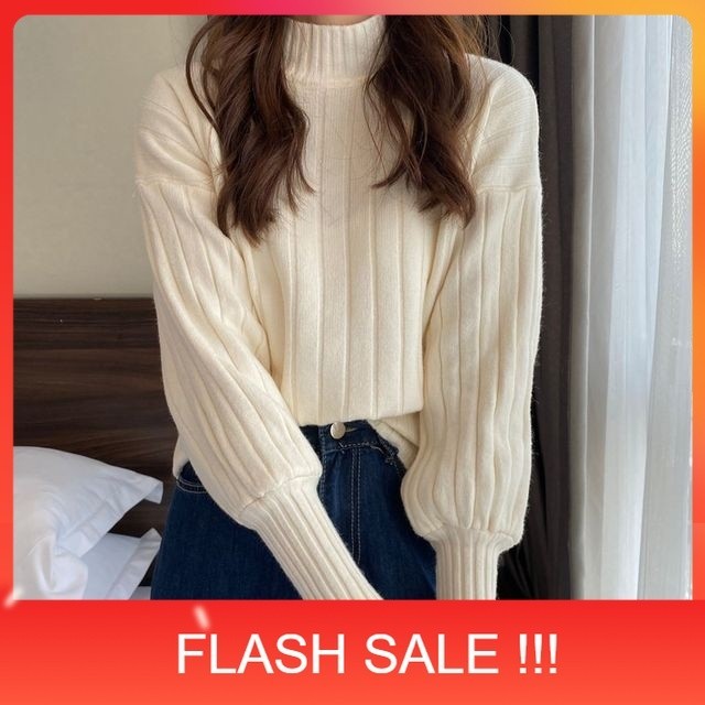 PROMO Aera Baju Rajut Wanita Korean Style Blouse Turtleneck Lengan Balon Halus Tebal Premium Realpic