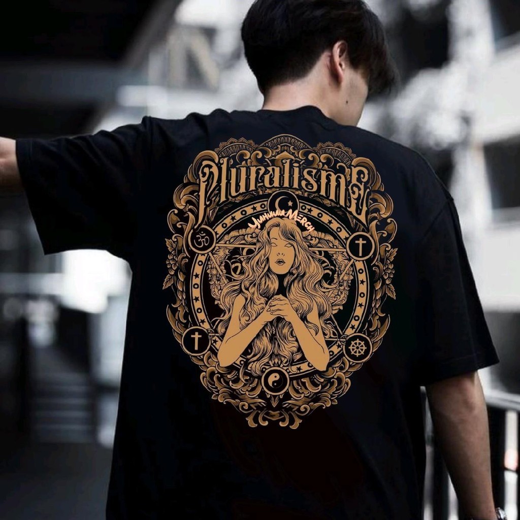 KAOS PLURALISME V4 Katun Santai Hitam Putih