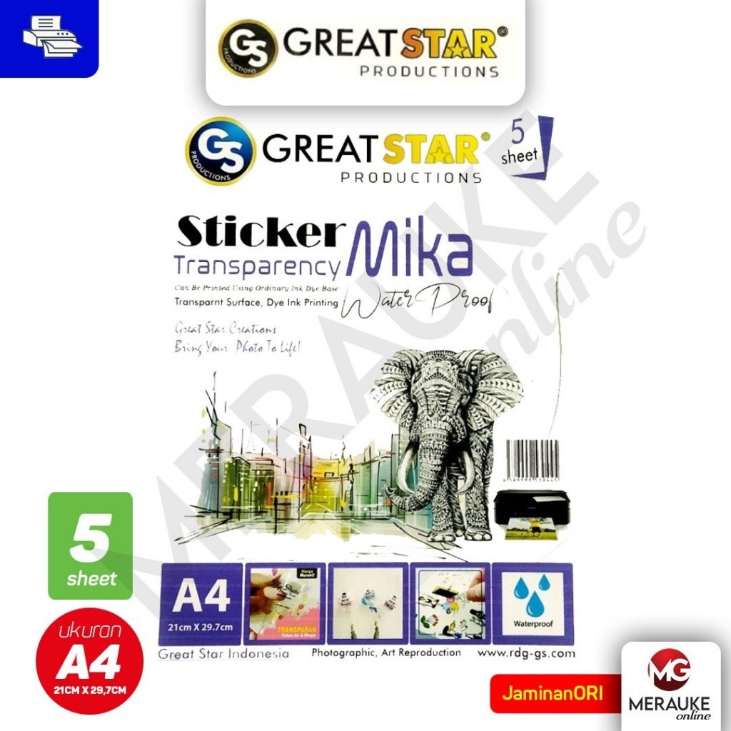 

Kertas Foto Great Star Sticker Transparency Mika A4 5 Lembar