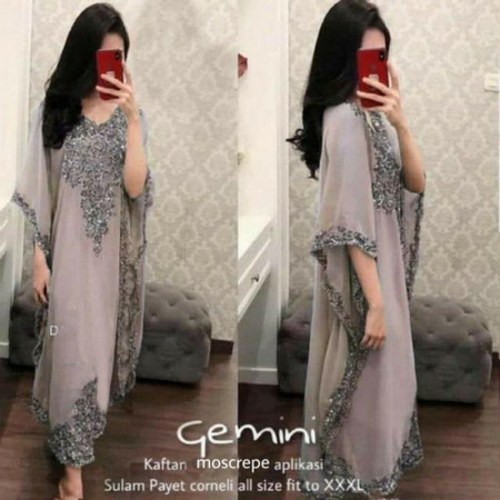 BAJU KAFTAN BORDIR PAYET JUMBO / KAFTAN MODERN - Hitam