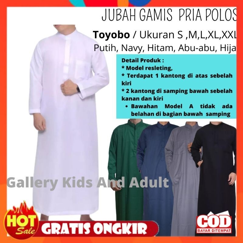 KAIN ADEM HALUS TEBAL / Gamis Jubah Pria TOYOBO  PREMIUM ADEM warna Hitam Putih Navy abu-abu Hijau