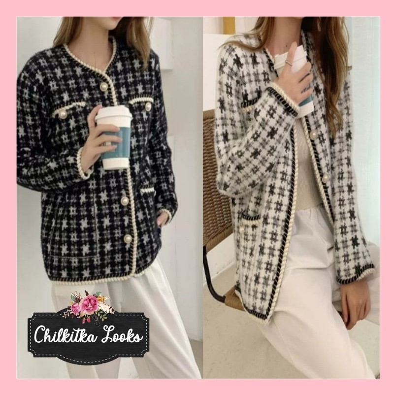 CHILKITKA LOOKS FASHION WANITA IMPORT LOLA FURRY KNIT BLAZER PREMIUM OVERSIZE / FURRY CARDI OVERSIZE