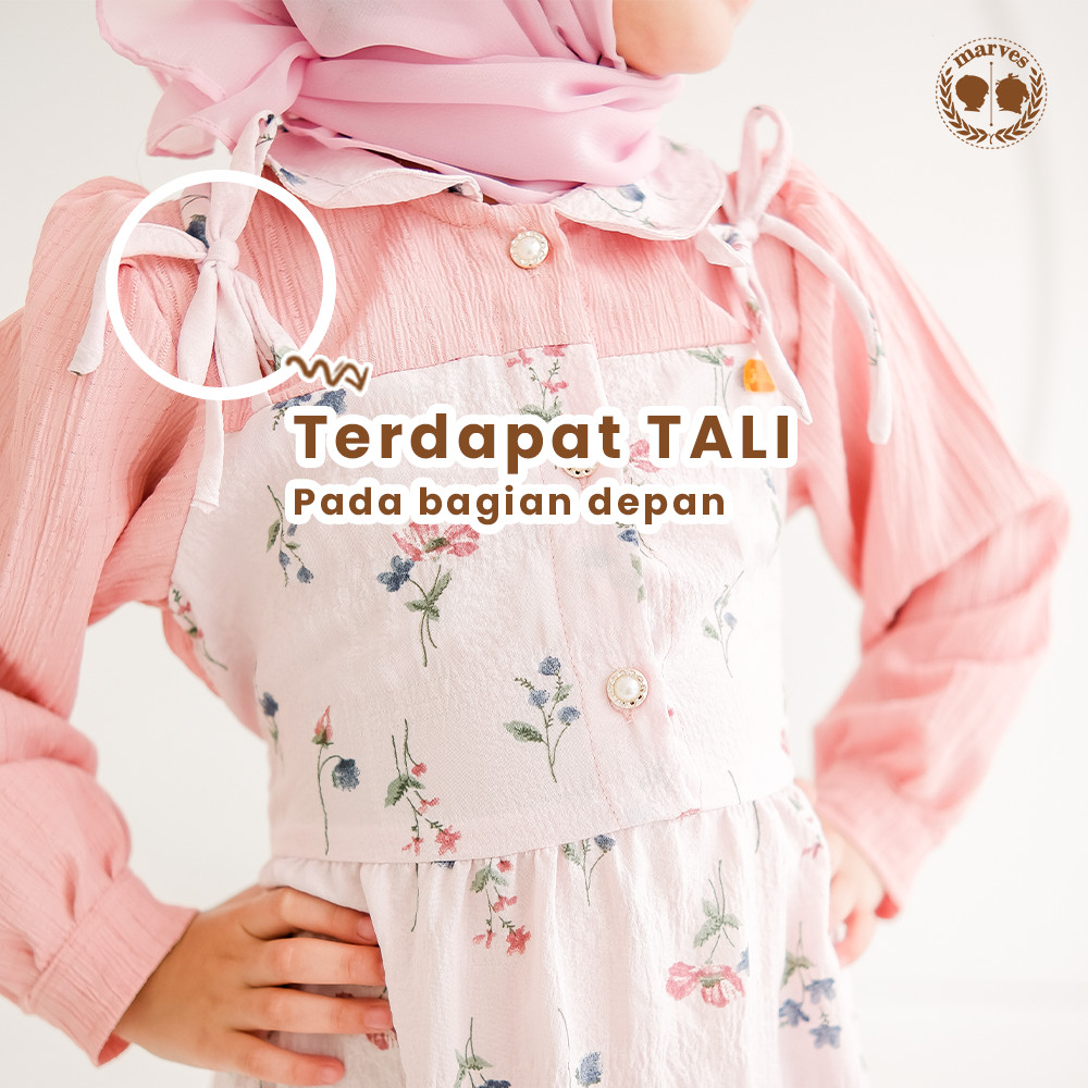 MARVES Noura Baju Gamis Anak Perempuan Set Hijab Bahan Crinkle Usia 1 Hingga 14 Tahun-5