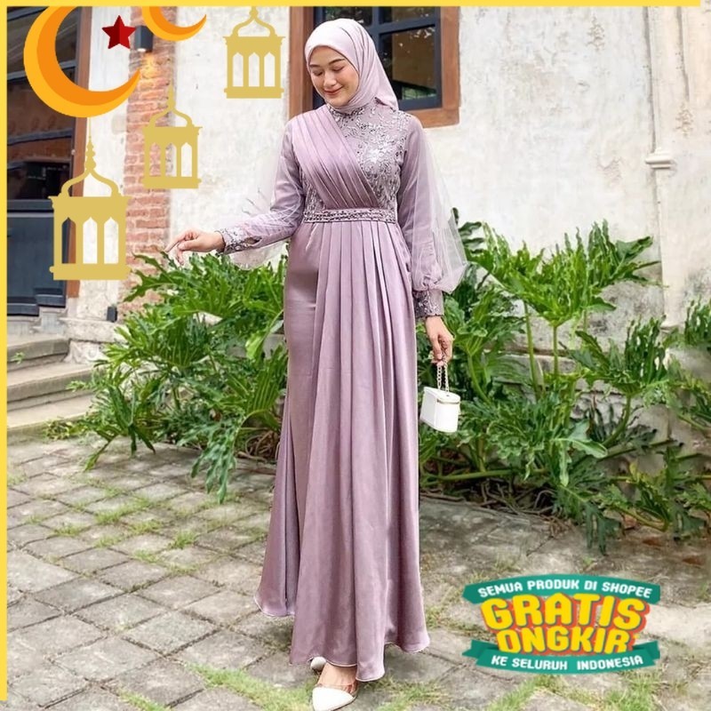 [REAL PIC] GAMIS BRUKAT ADEVA - Baju Gamis Brukat Tile Remaja Dewasa Seragam Pesta Wanita Muslim Sya