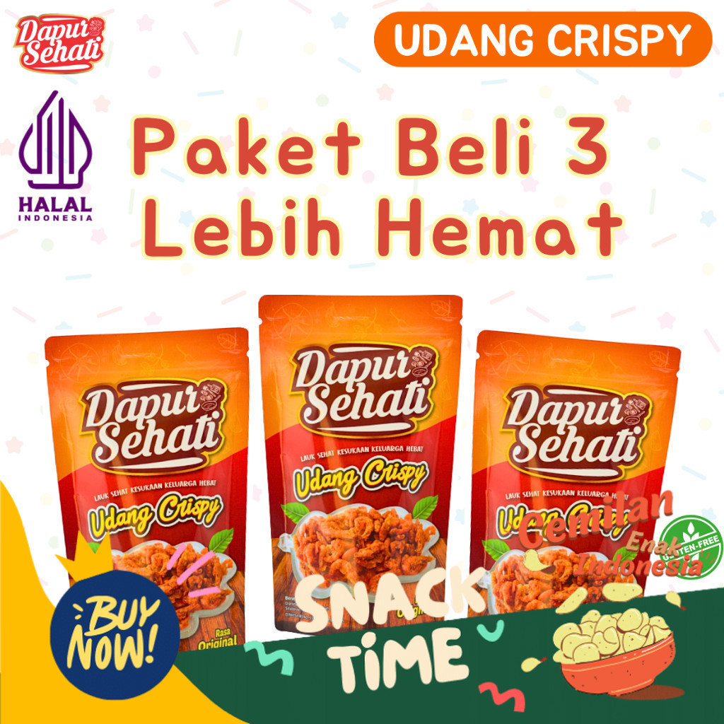 

Special Diskon Paket Hemat Isi 3 - Udang Crispy Dapur Sehati No MSG Bebas Gluten Cemilan Anak Premium Sehat