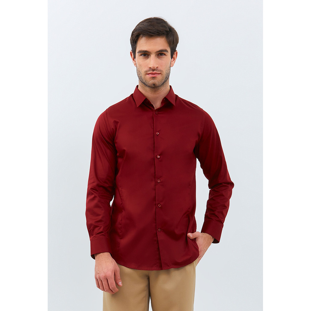 Jobb Calvington Kemeja Pria Lengan Panjang Slim Fit Wine