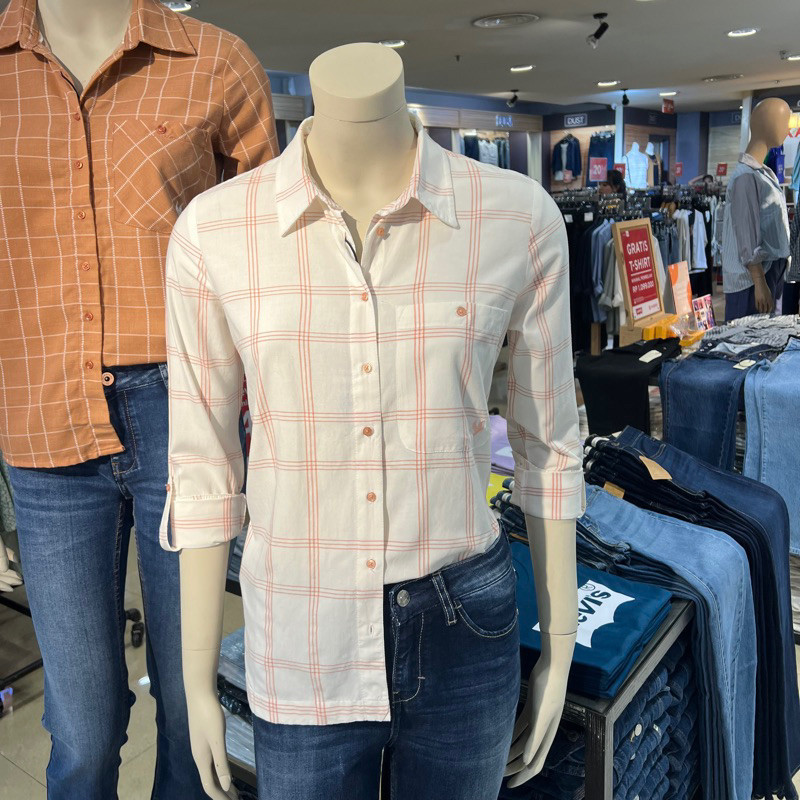 Cardinal girl kemeja wanita motif stripe warna putih  combine peach S-XXL