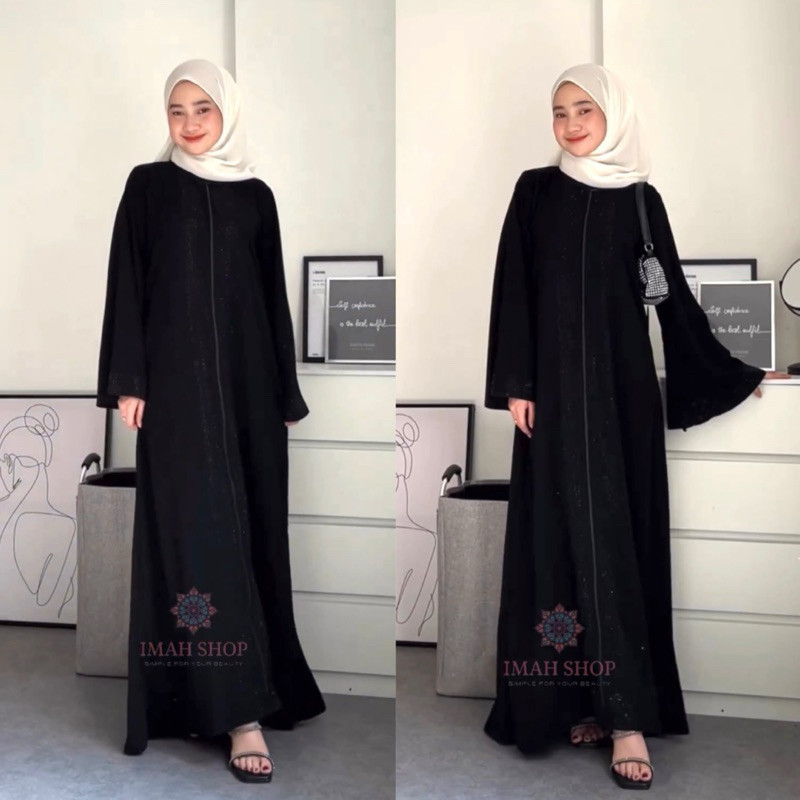 Abaya Turkey Hitam Gamis Dress Maxi Arab Saudi Bordir Turki Dubai Ziper Busui Mata Swarovski 932 By Imah Shop