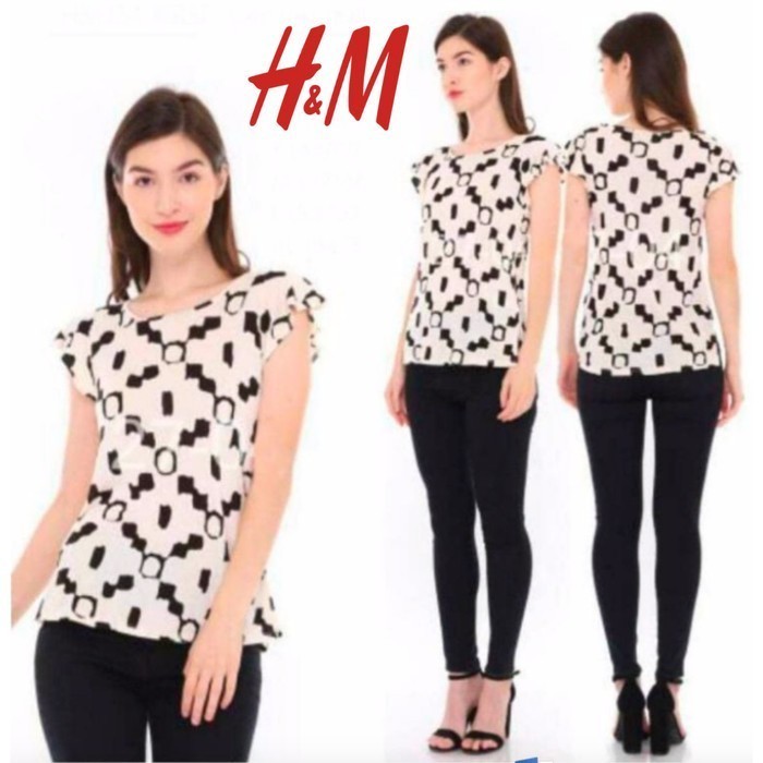 BAJU BLOUSE HNM TEE H&M ELEGANT MOTIF WANITA DEWASA HM
