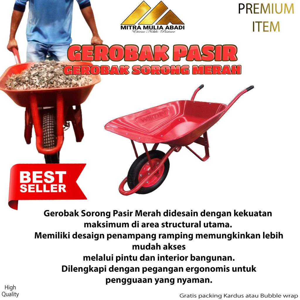 Gerobak Pasir Sorong Merah / Gerobak Dorong / Gerobak Serbaguna .