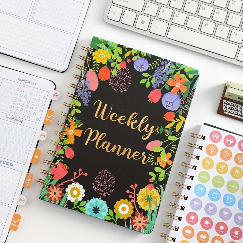 

53 Sheets Colorful Undated Weekly Planner Vintage Cardboard Cover Daily Schedule Student Class Organizing Notebook With Stickers