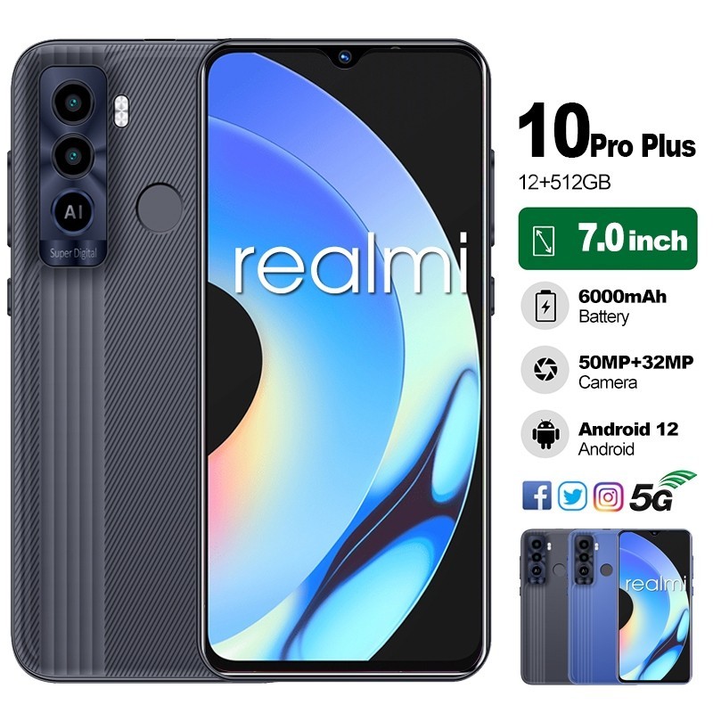 Hp Realmi 10 pro plus 5G ram 12 256GB terbaru 2023 50MP AI Kamera Smartphone 5G hp murah android 4G Bagus Internet Handphone original Layar Penuh 7 inch Dual SIM @zoopla.id