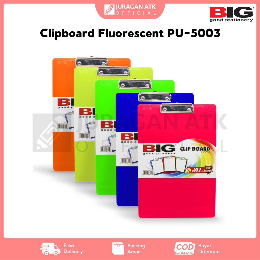 

Clipboard Fluorescent BIG PU-5003 Papan Ujian Warna Fluorescent Ukuran F4 Folio PU-5003