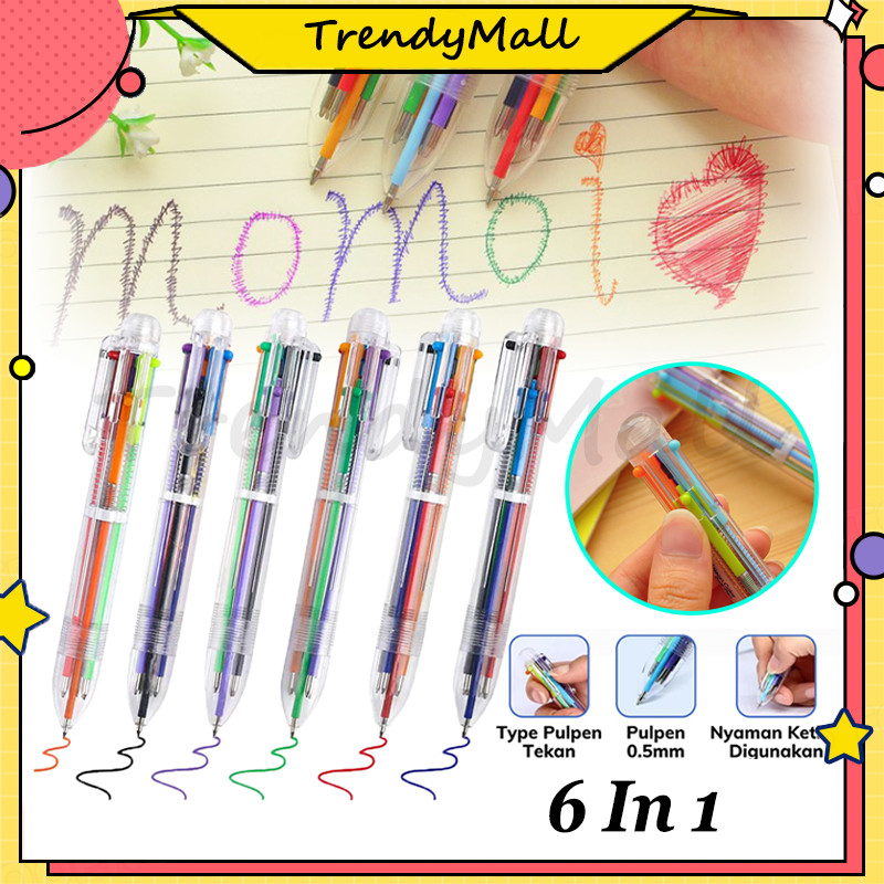 

Pulpen Ballpont Pen Six-in-One/Color Pulpen 6 Warna Transparan /pena tekan mekanis 6 warna/Pulpen Warna Warni
