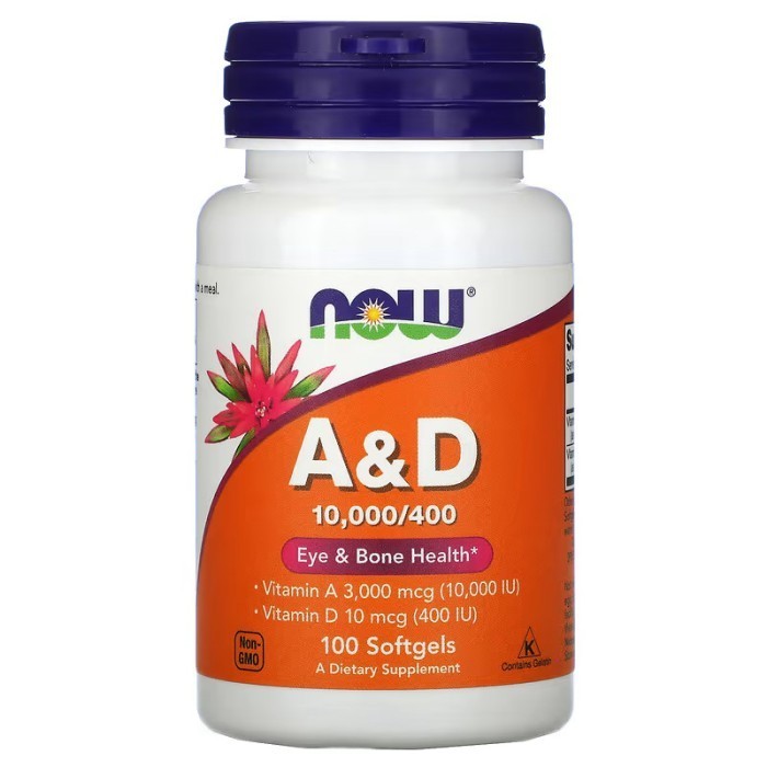 Now Foods Vitamin A 3000mcg + 400IU D3 100 Eye & Bone Health Softgels