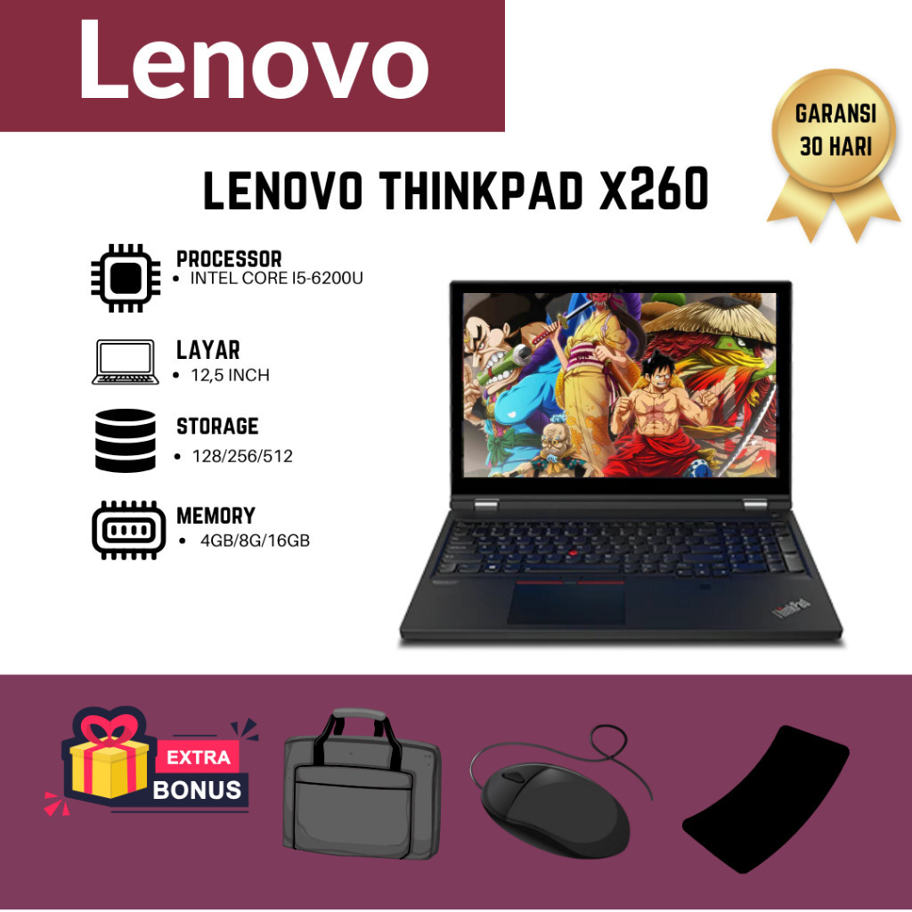 LAPTOP LENOVO THINKPAD X260 core i3 i5 i7 gen 6 | BERGARANSI & BERKUALITAS