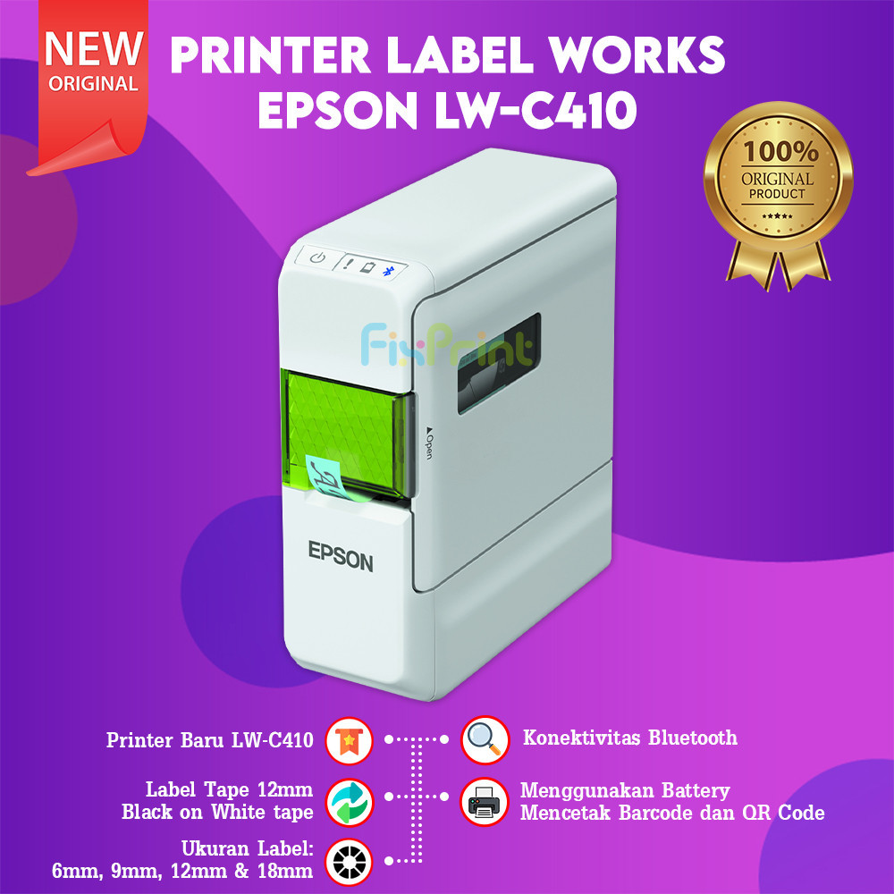 

PRINTER LABEL EPSON LW-C410 EPSON LWC410 LW C 410 New Labal Ukuran 12mm