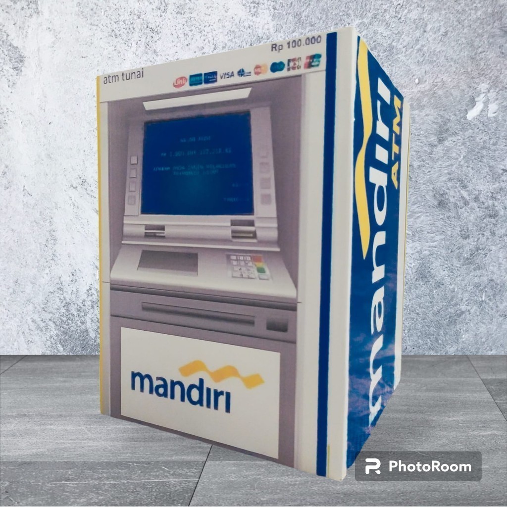Celengan Brangkas Kunci Uang Motif Mesin ATM Celengan Kayu Jumbo Besar Unik Miniatur Mesin Atm Bank