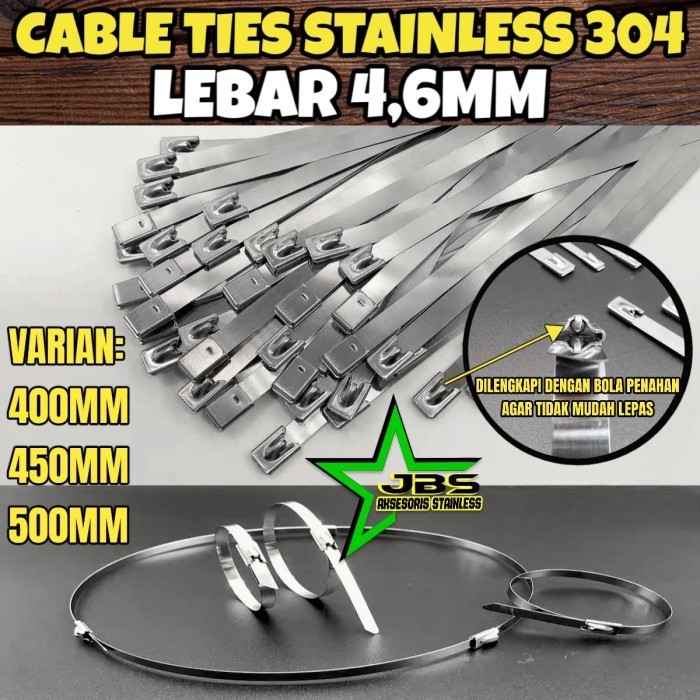 

KABEL TIES LEBAR 4,6MM STAINLESS 304 PANJANG 40/45/50CM TALI PENGIKAT