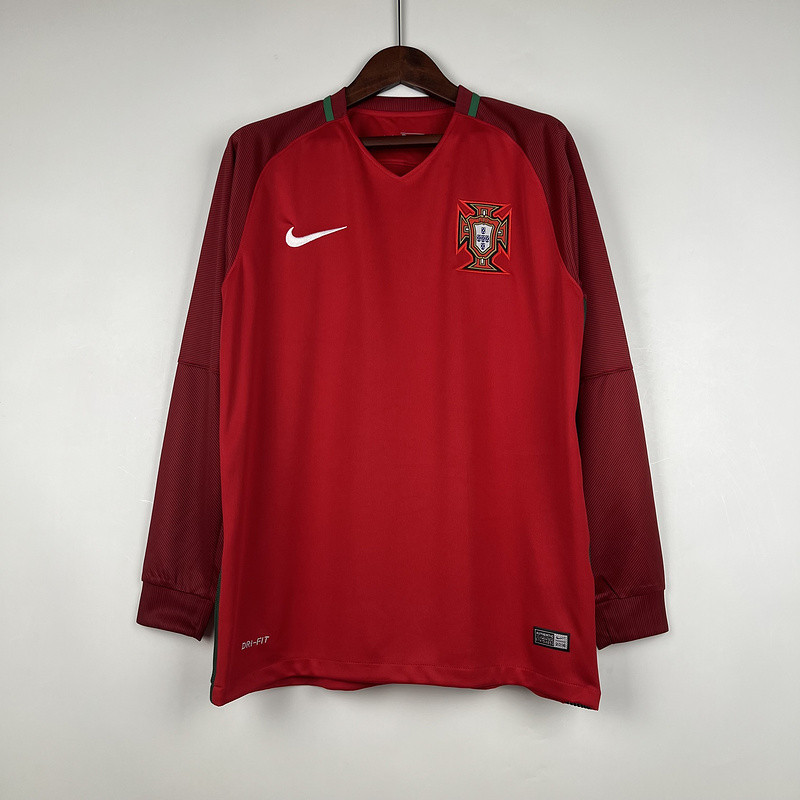 Jersey Retro Portugal 2016 long sleeve home A-670 T shirt pria