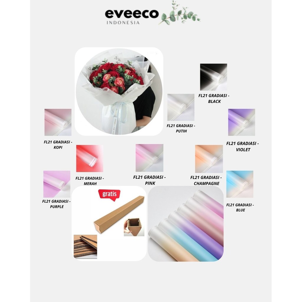 

EVEEco - (5 LEMBAR) - FL21 GRADIASI Kertas Bunga Paper Buket Motif Gradiasi Double Line Florist Cellophane