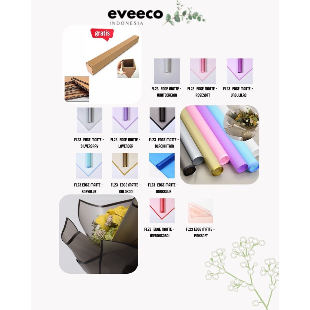 

EVEEco - (5 LEMBAR) - FL23 EDGE MATTE Kertas Bunga Paper Buket Motif Frame Tebal Florist Cellophane