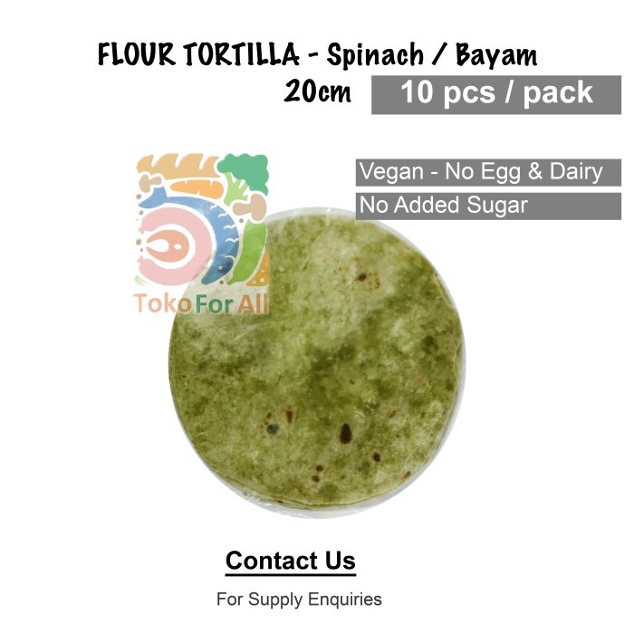 

KEBAB WRAP - FLOUR TORTILLA - Spinach Bayam (20 CM) FROZEN! Vegan!