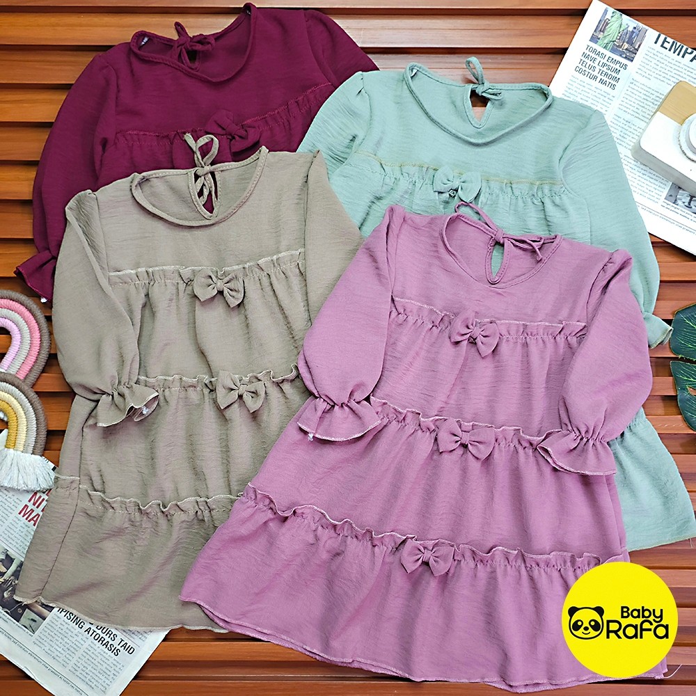 Baju Gamis Bayi Crinkle Anak Perempuan Usia 0 - 18 Bulan Motif 3 PITA Free Kerudung Merk PIP MIM SNI