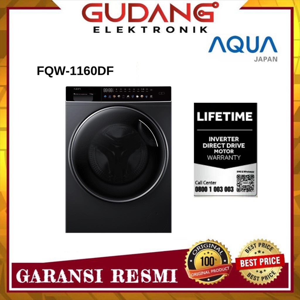 MESIN CUCI AQUA DIRECT DRIVE  INVERTER FRONT LOADING 11KG FQW 1160 DF