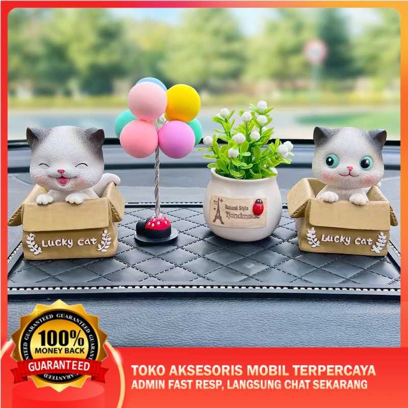 [ PAKET KOMPLIT ] Aksesoris Mobil Kucing Lucu Kepala Goyang Parfum Pajangan Mobil Lucu Estetik FREE