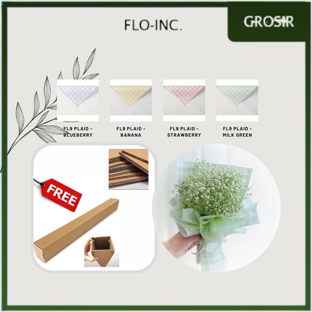 

FLO-INC. - (5 LEMBAR) - FL9 PLAID Kertas Bunga Buket Motif Kotak Modern Florist Cellophane