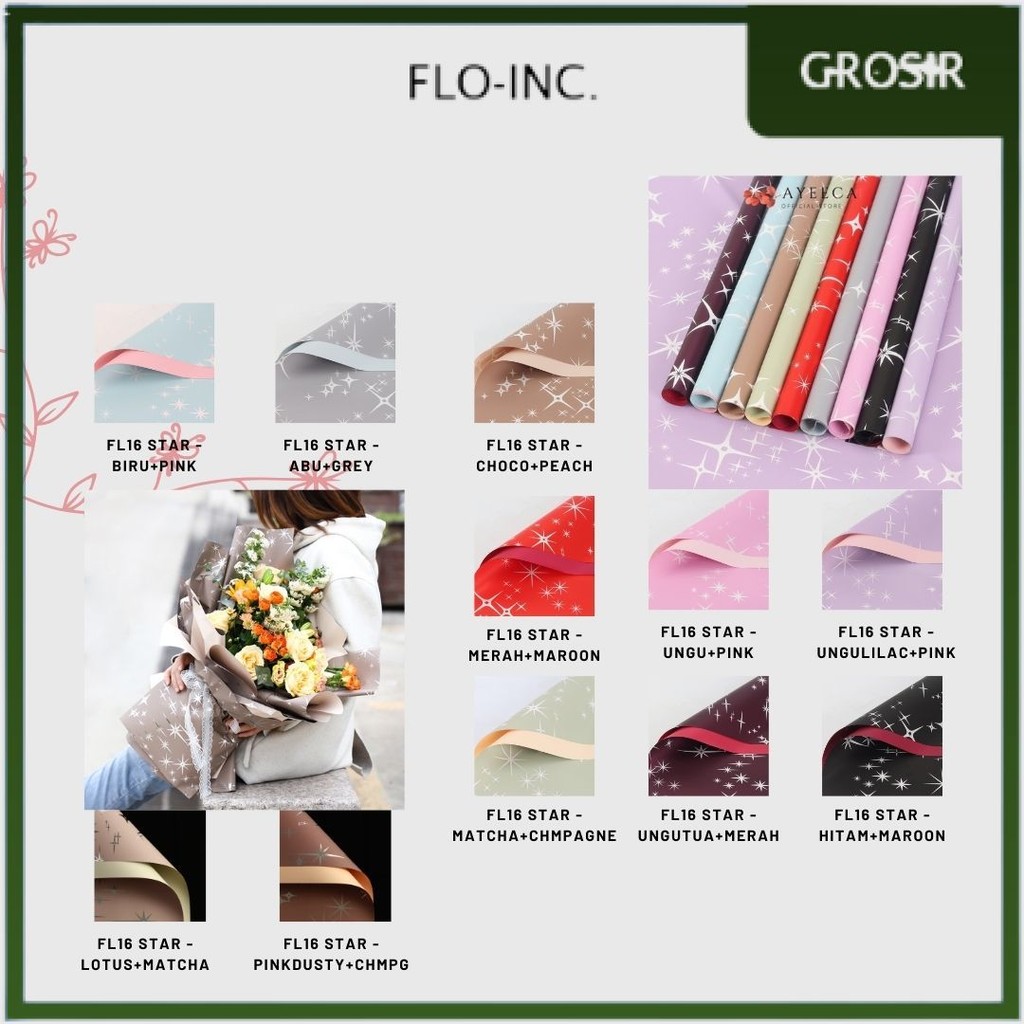 

FLO-INC. - (5 LEMBAR) - FL16 STAR Kertas Bunga Paper Buket Motif Bintang Sparkling Florist Cellophane