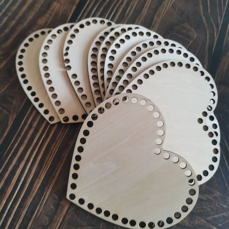 

10x Wooden base HEART for crochet baskets Wood Chips Solid Wood Bag Bottom DIY Bottom Crochet Heart 10cm