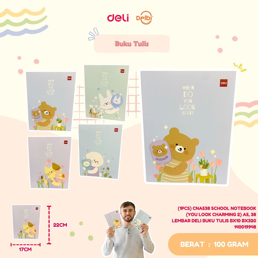 

(1PCS) CNA538 SCHOOL NOTEBOOK (YOU LOOK CHARMING 2) A5, 38 LEMBAR DELI BUKU TULIS