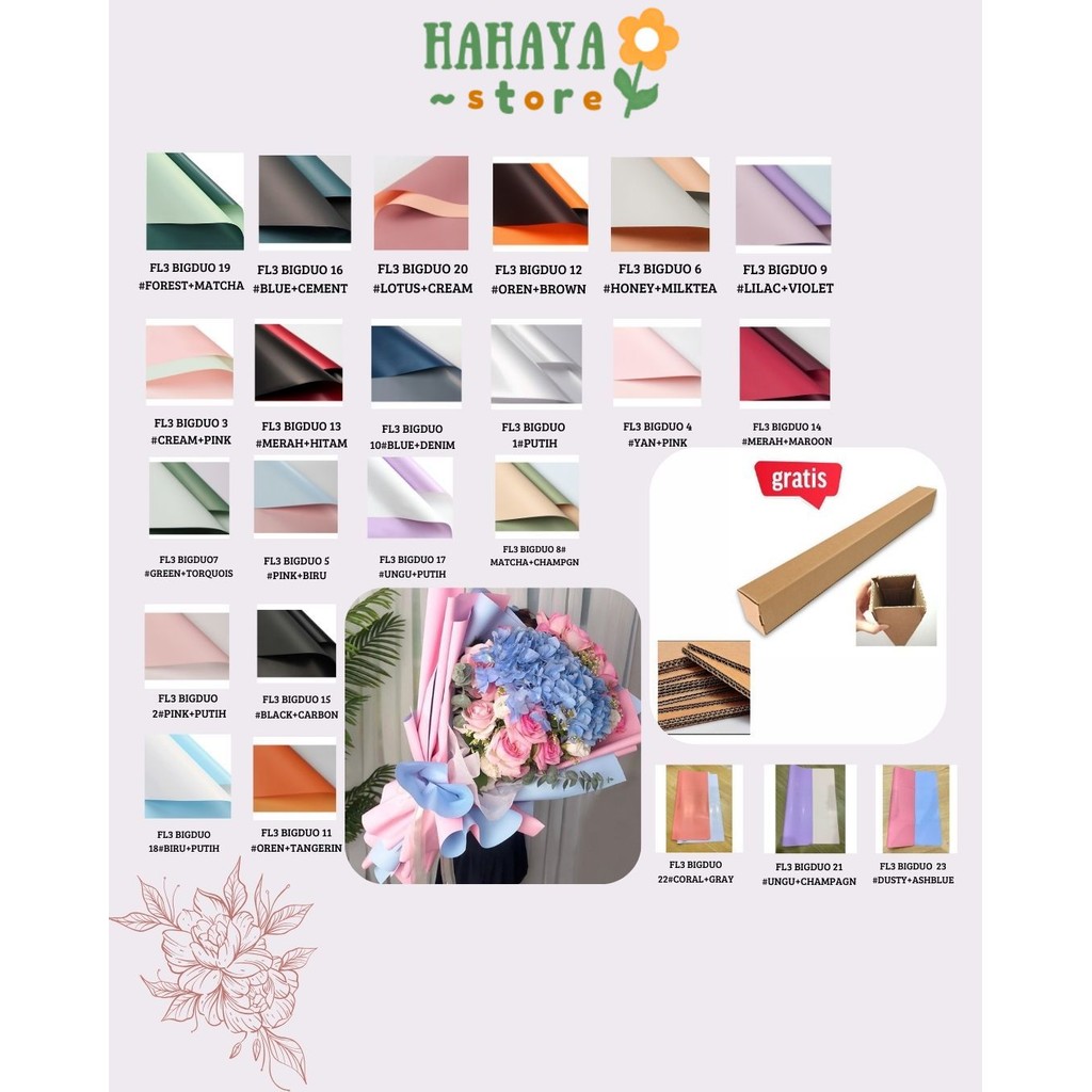 

HAHAYA - (5 LEMBAR) - FL3 BIGDOU Kertas Bunga Buket Dua Warna Bi Color/Kertas Buket Bunga Florist Cellophane