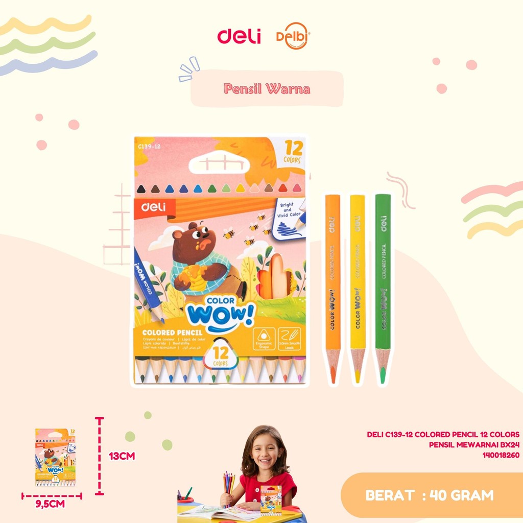 

DELI C139-12 COLORED PENCIL 12 COLORS PENSIL MEWARNAI
