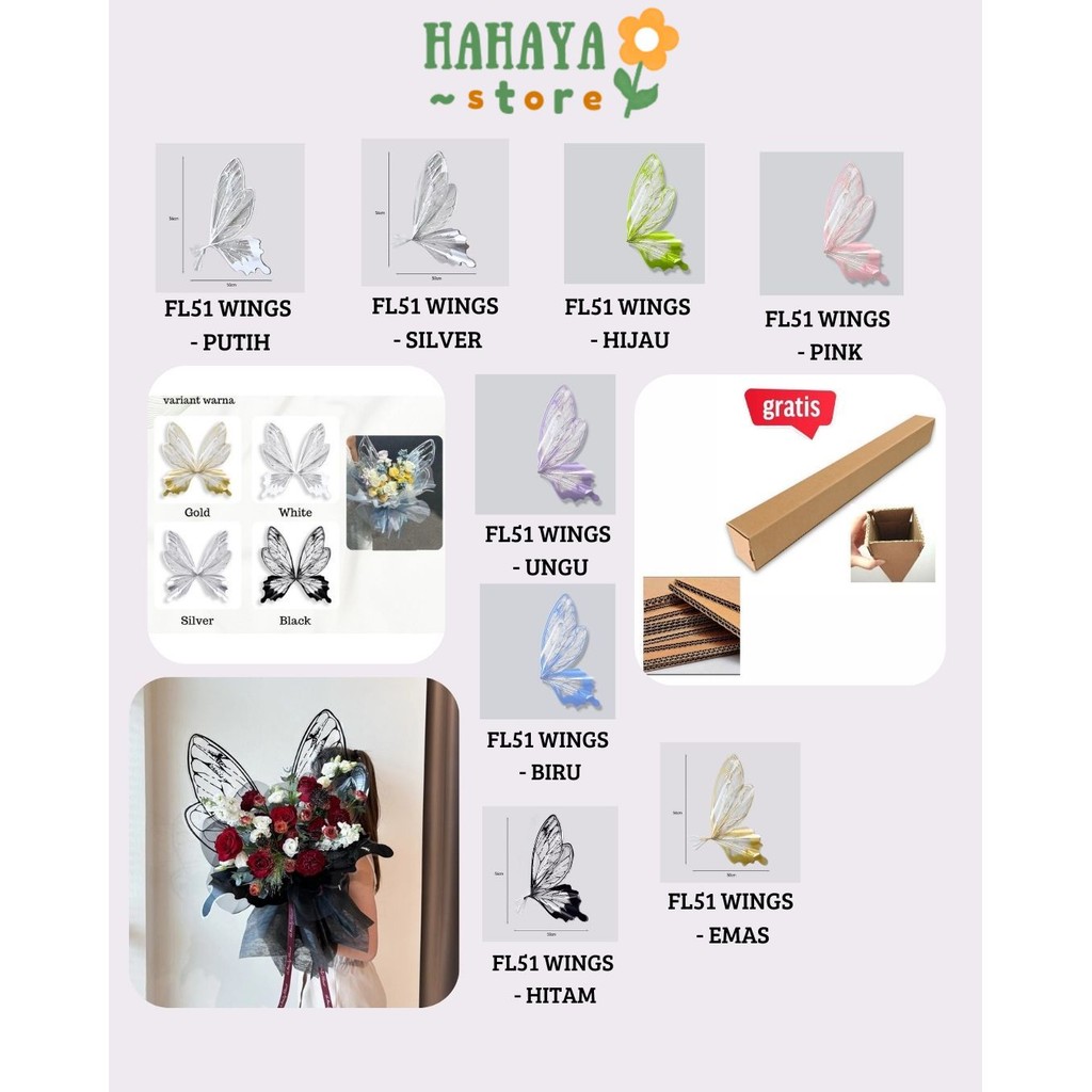 

HAHAYA - (1 SET) - FL51 WINGS OPP Wings Butterfly Kertas Bunga Paper Buket Kado Florist Cellophane