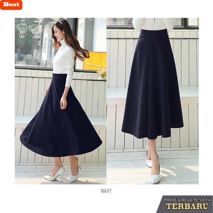 rok wanita kekinian KARAKOREA 830 Molly Maxi Flare Skirt Scuba Premium/Rok Panjang Rok Wanita Rok Ng
