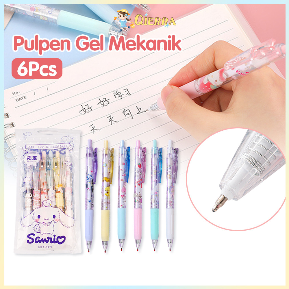 

Qierra 6pcs Pulpen Gel Mekanik Korea Import Ballpoint Mekanik Pulpen Aesthetic Set