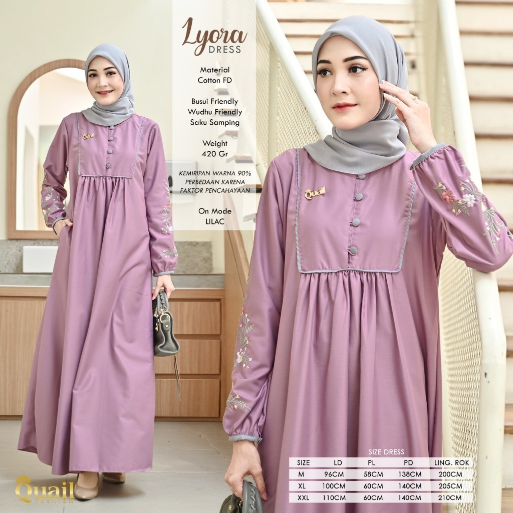 Lyora Dress Original Quail Hijab Wanita Katun FD Wudhu Friendly Lyora Quail EM