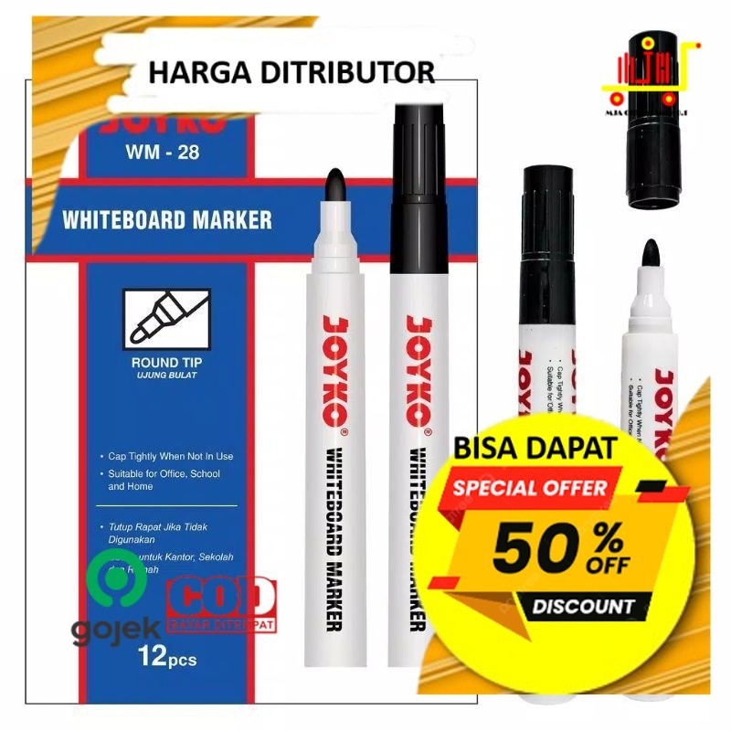 

Baru WhiteBoard Marker Spidol Joyko WM-28 HITAM (PCS) Murah