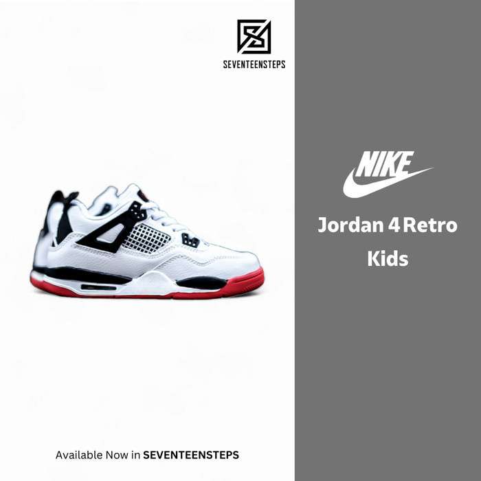 Sepatu Nike Jordan 4 Retro Kids White Red Black Original