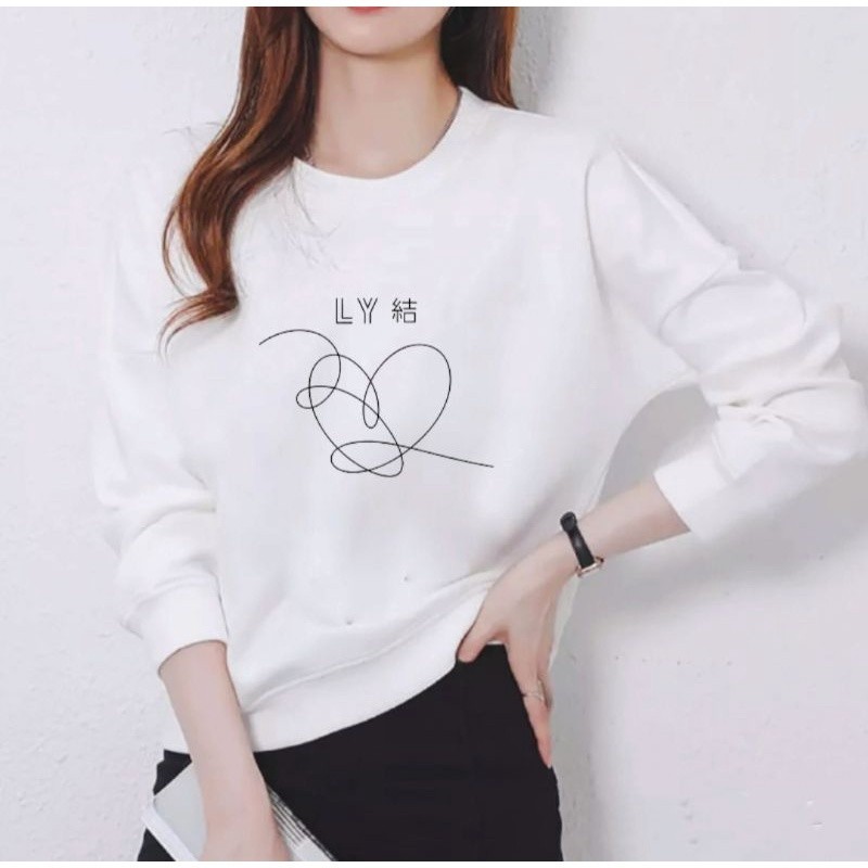 Kaos Lengan Panjang Wanita Dewasa Kekinian Terbaru Love Tulisan Cina