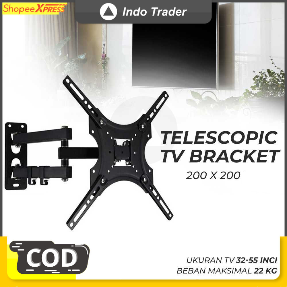 Bracket TV Telescopic 200 x 200 untuk Layar 32-55 Inch Lengkap Baut dan Fisher